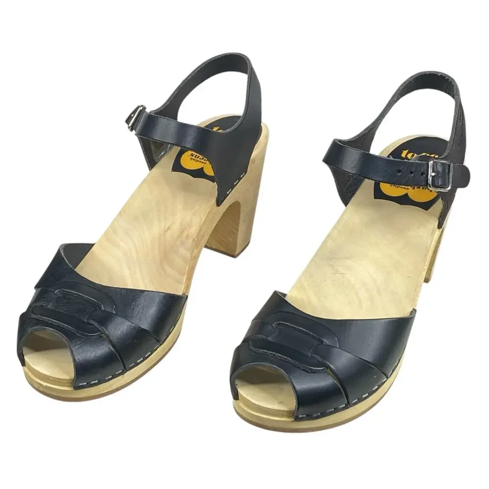 Swedish Hasbeens Toffel Women's Black Leather Slingback Clog Sandal Size 39 US 9 - Picture 6 of 13